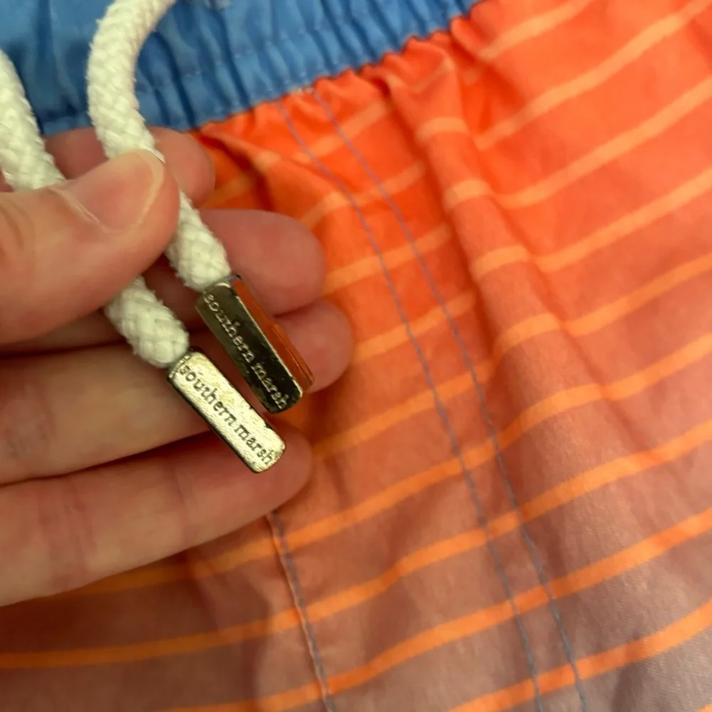 Southern Marsh Men’s XS Blue/Orange Striped Swim Trunks